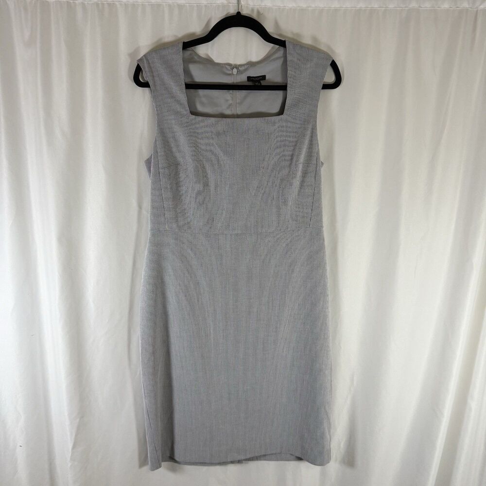 Ann Taylor Dress Women's 8 Blue White Striped Sleeveless Square Neck Short